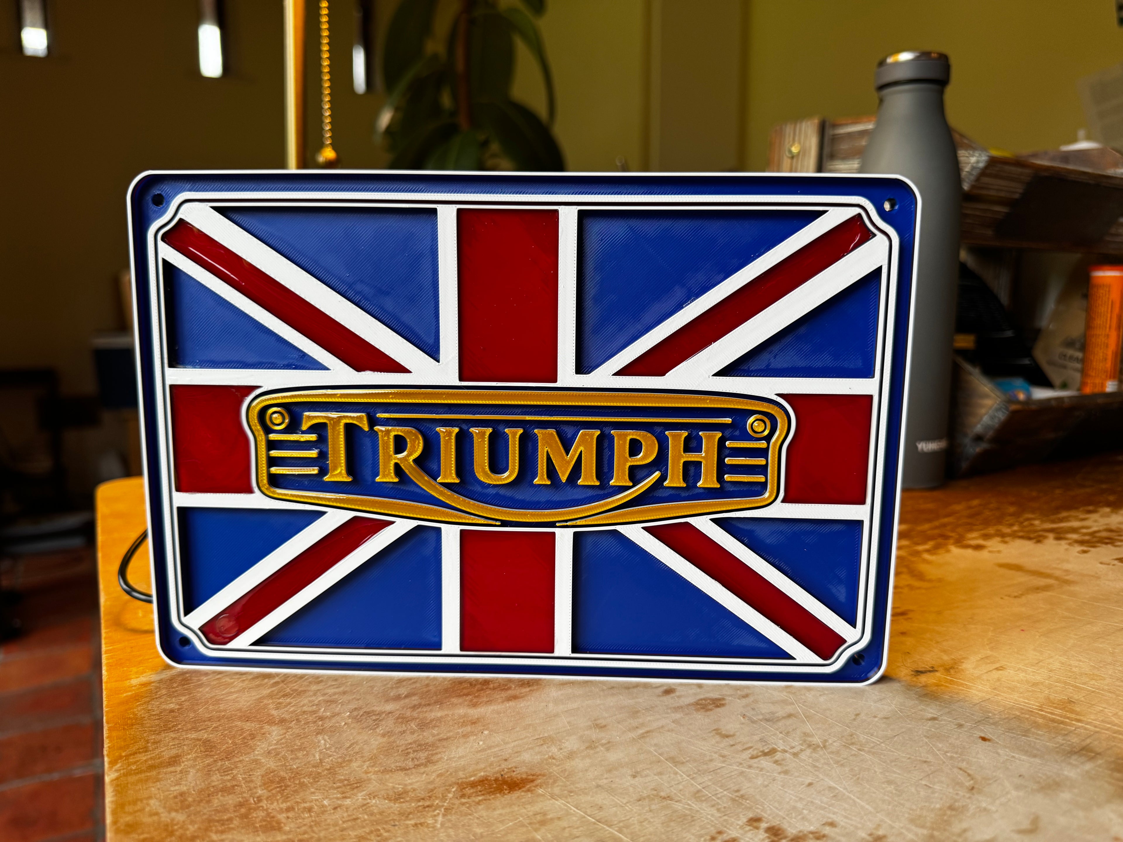 Triumph Motorcycles Union Jack 3D Printed Wall Plaque – British Motorcycle Garage Sign – Triumph Bike Display – Brettin3D