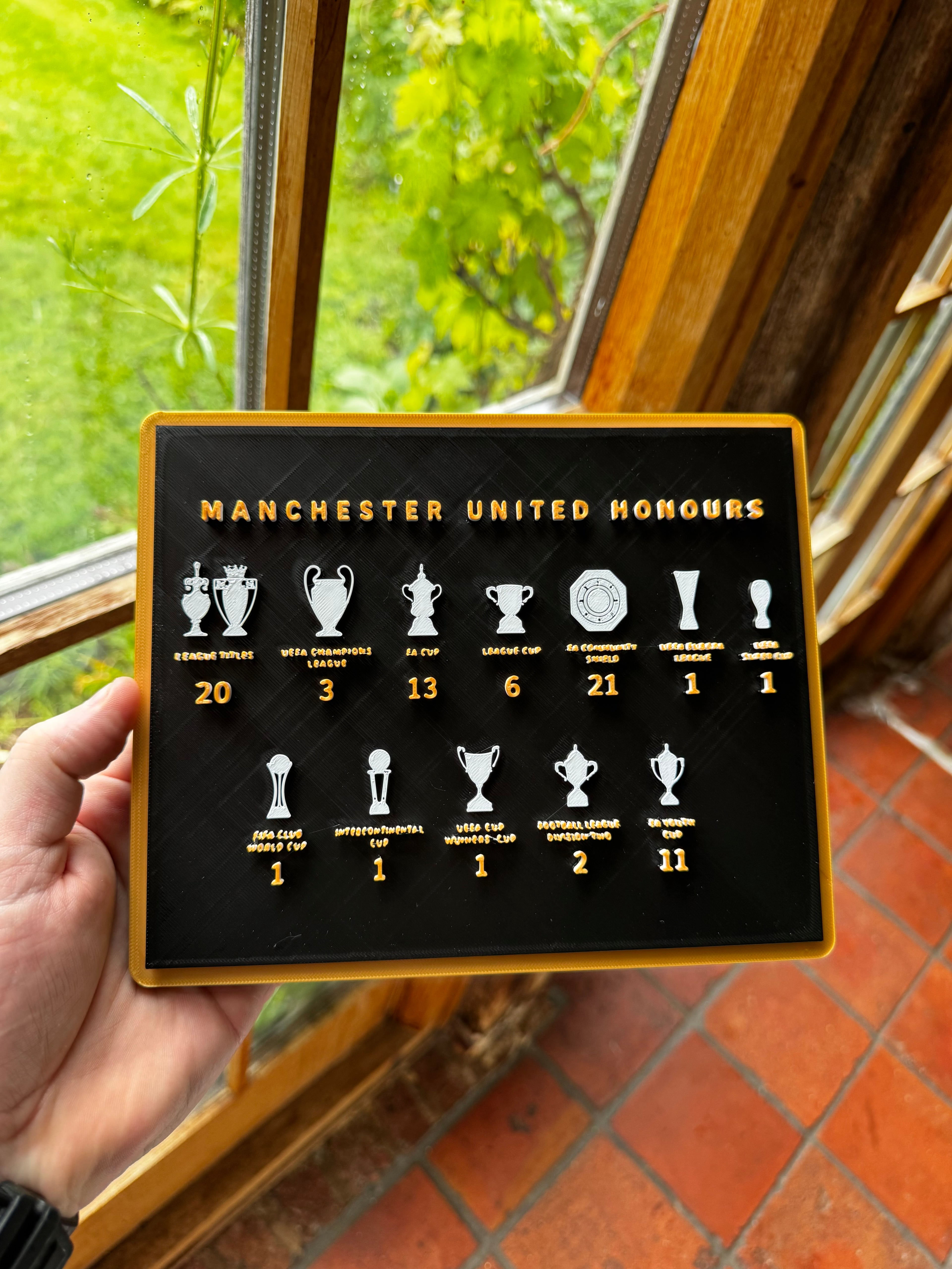 Manchester United Honours 3D Printed Trophy Plaque – Complete Club Trophy History Display – Man Utd Football Wall Sign – Brettin3D