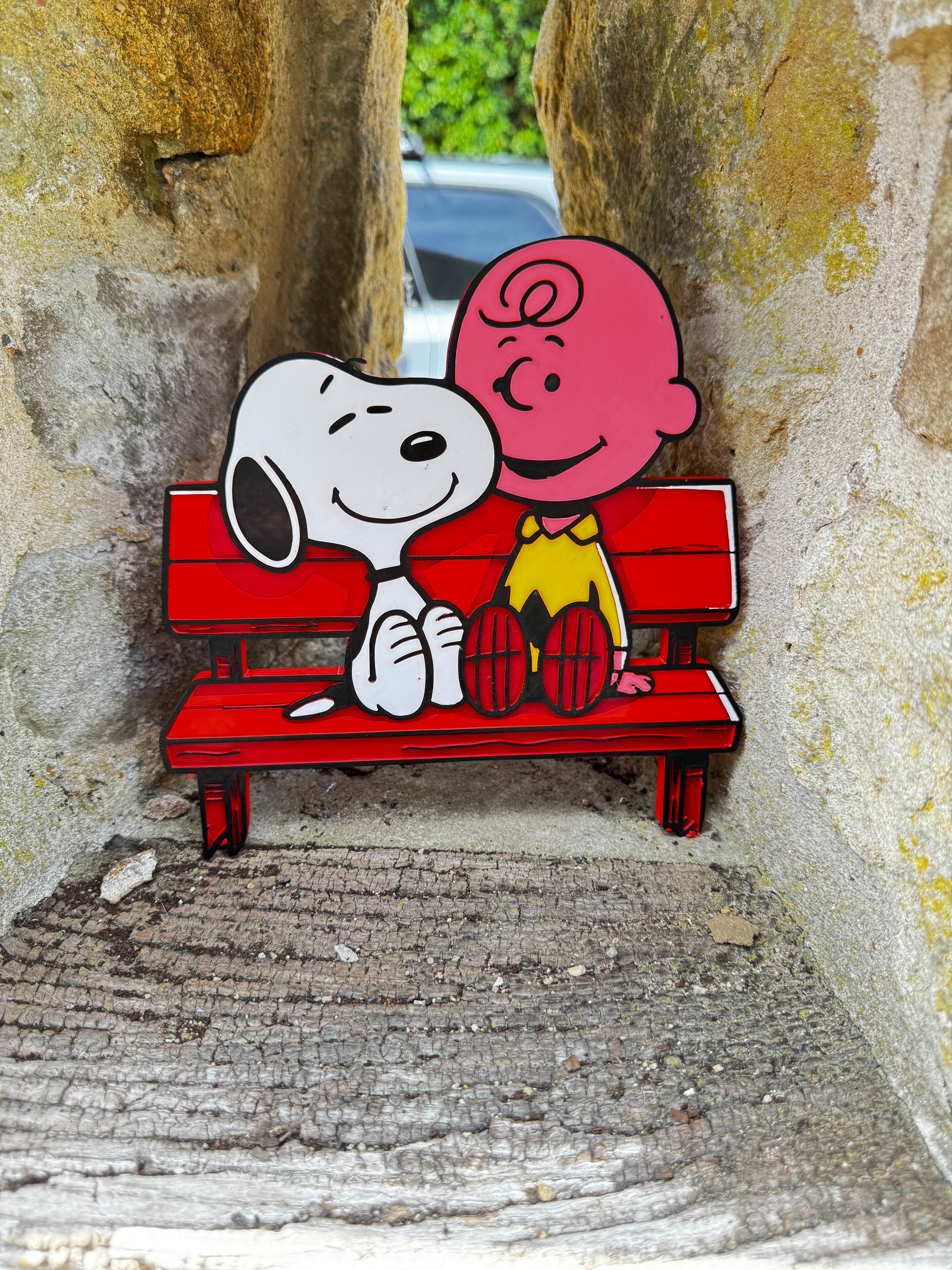 Snoopy & Charlie Brown Friendship 3D Printed Wall Plaque – Peanuts Red Bench Display – Cartoon Décor – Brettin3D