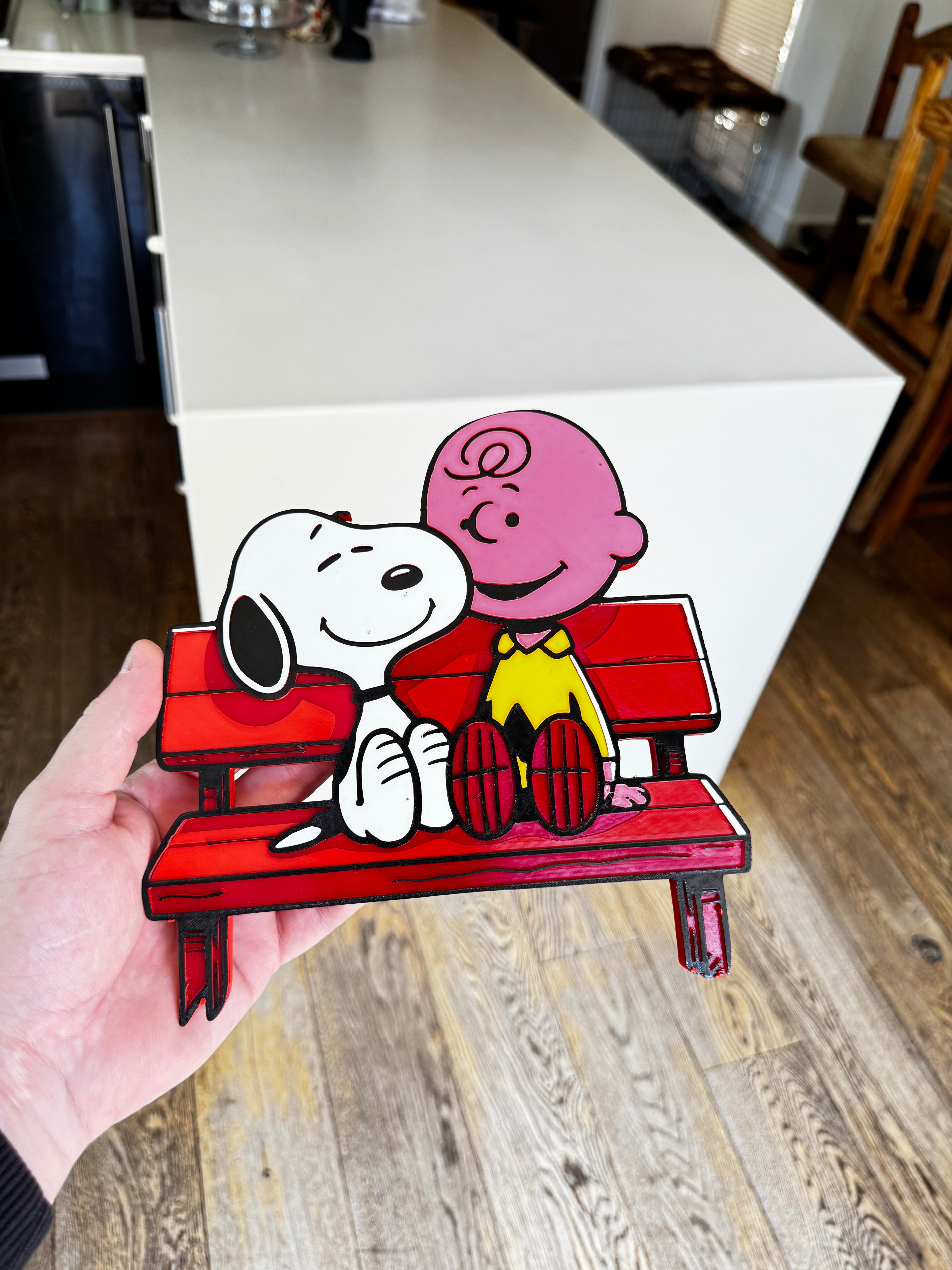 Snoopy & Charlie Brown Friendship 3D Printed Wall Plaque – Peanuts Red Bench Display – Cartoon Décor – Brettin3D