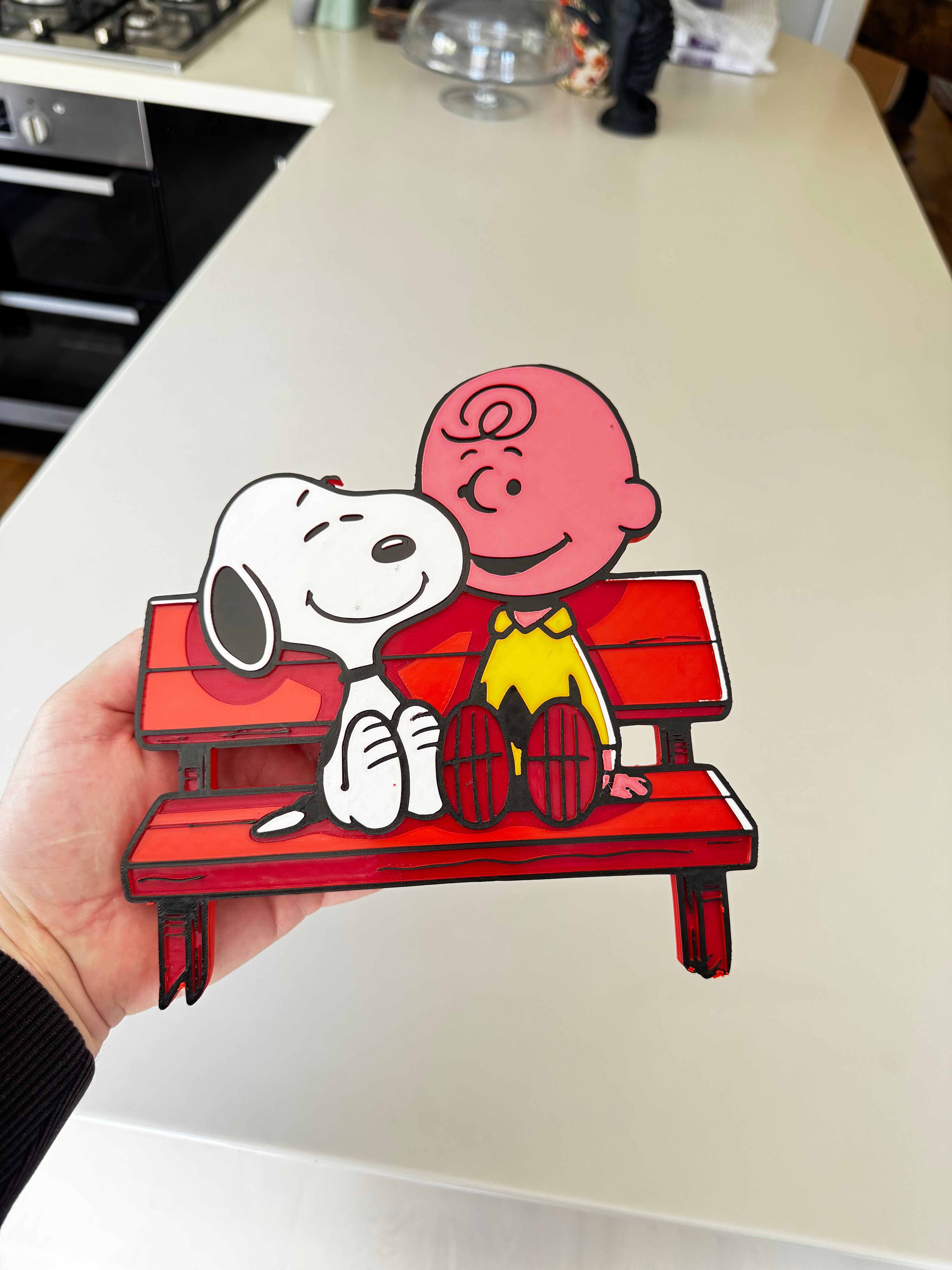 Snoopy & Charlie Brown Friendship 3D Printed Wall Plaque – Peanuts Red Bench Display – Cartoon Décor – Brettin3D
