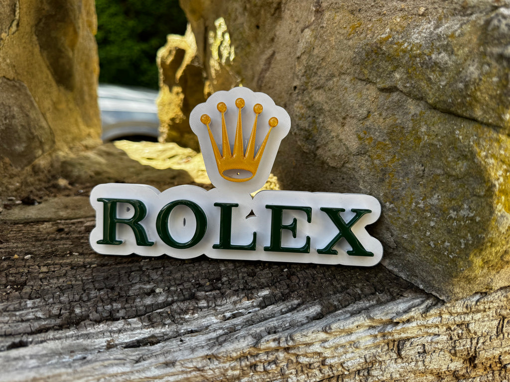 Rolex Crown 3D Printed Display Plaque – Green, Gold & White Luxury Watch Sign – Rolex Inspired Wall Décor – Brettin3D