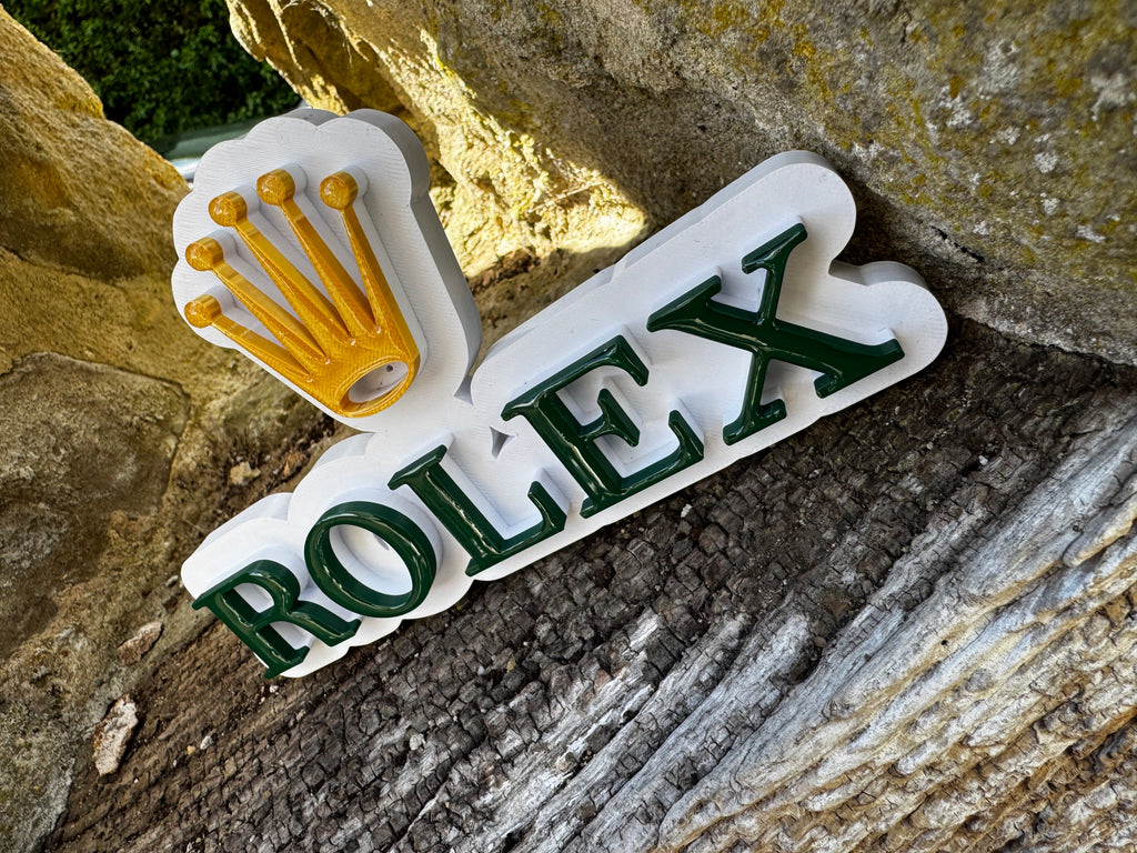 Rolex Crown 3D Printed Display Plaque – Green, Gold & White Luxury Watch Sign – Rolex Inspired Wall Décor – Brettin3D