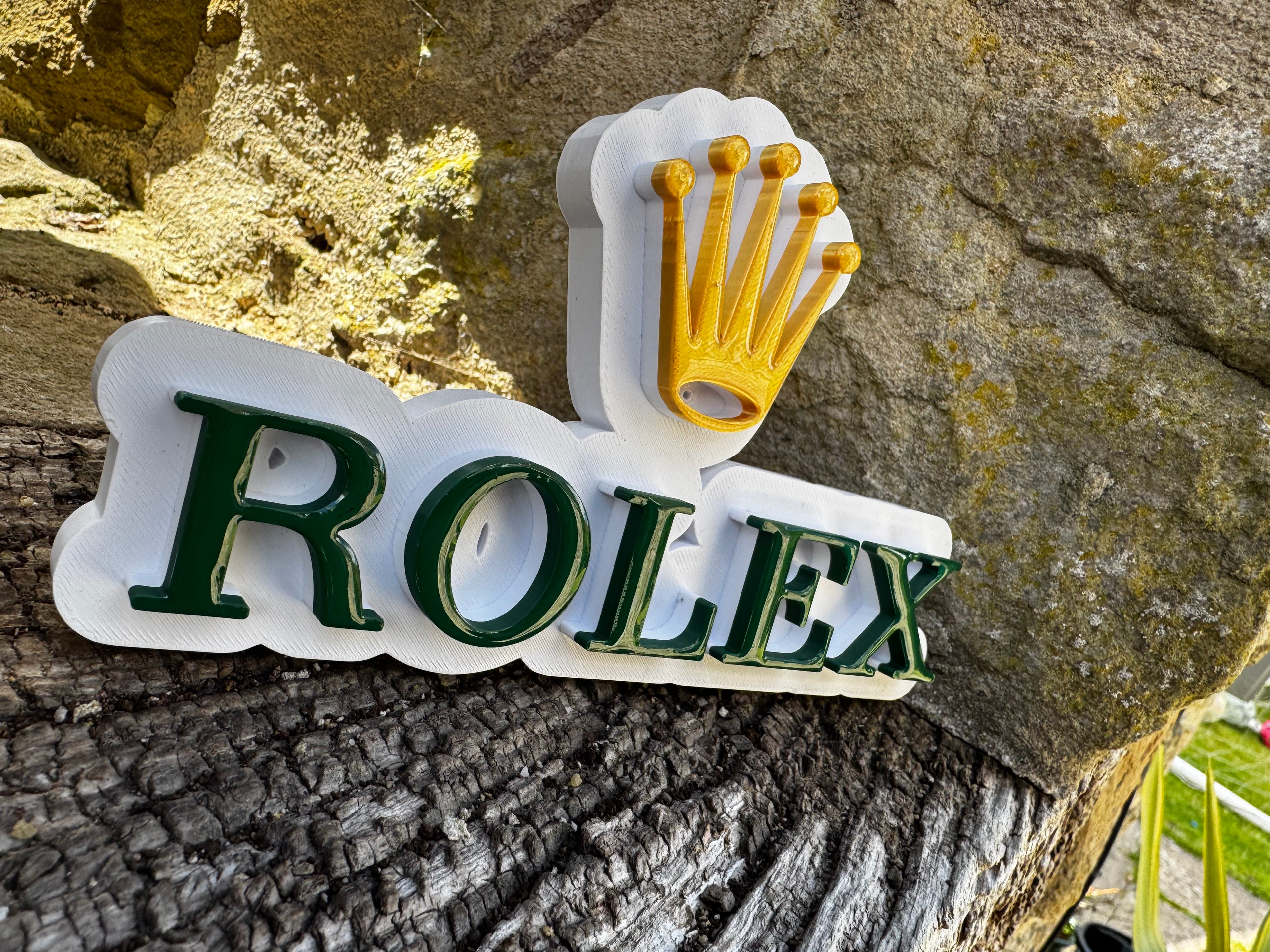Rolex Crown 3D Printed Display Plaque – Green, Gold & White Luxury Watch Sign – Rolex Inspired Wall Décor – Brettin3D