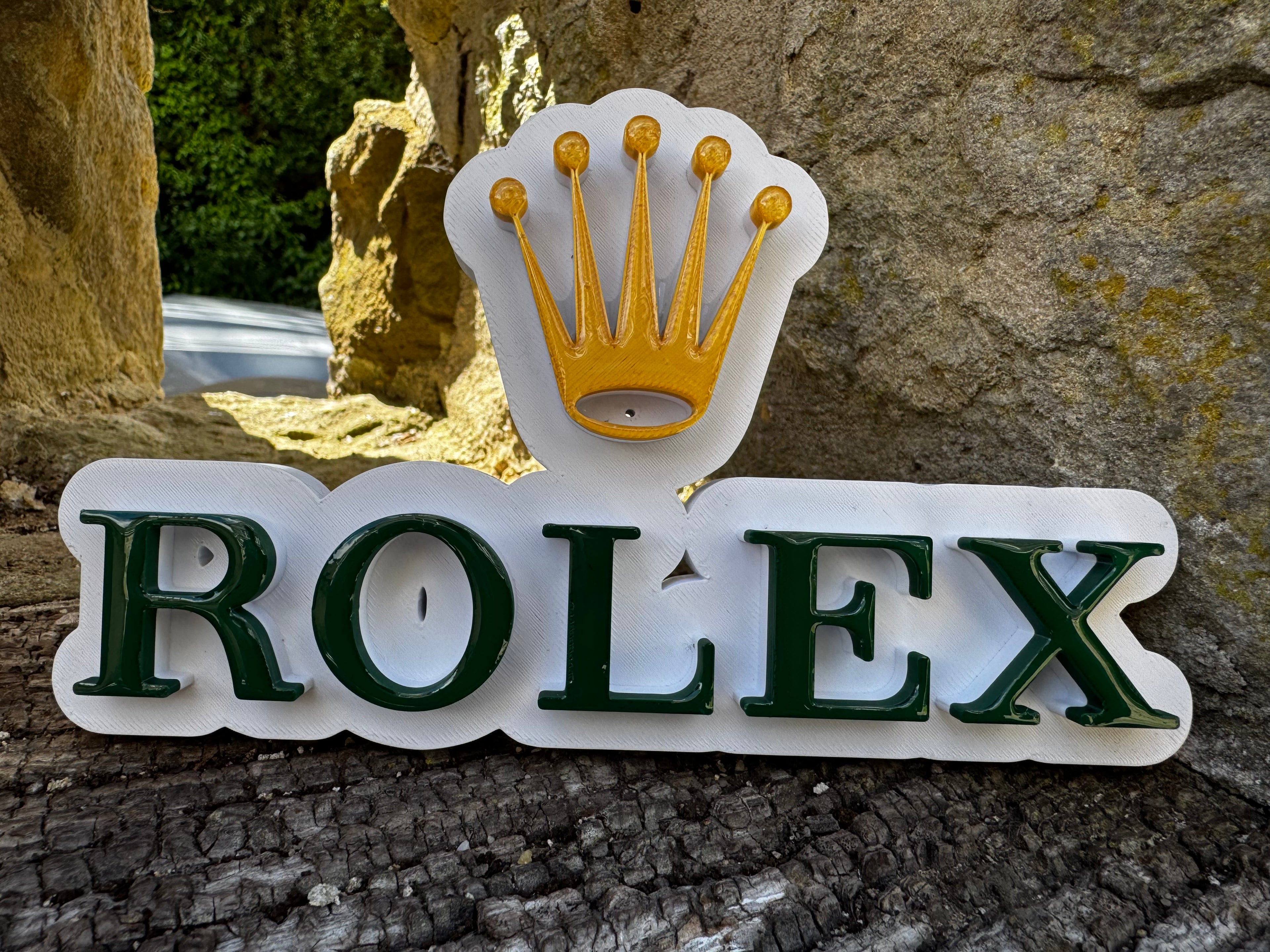 Rolex Crown 3D Printed Display Plaque – Green, Gold & White Luxury Watch Sign – Rolex Inspired Wall Décor – Brettin3D
