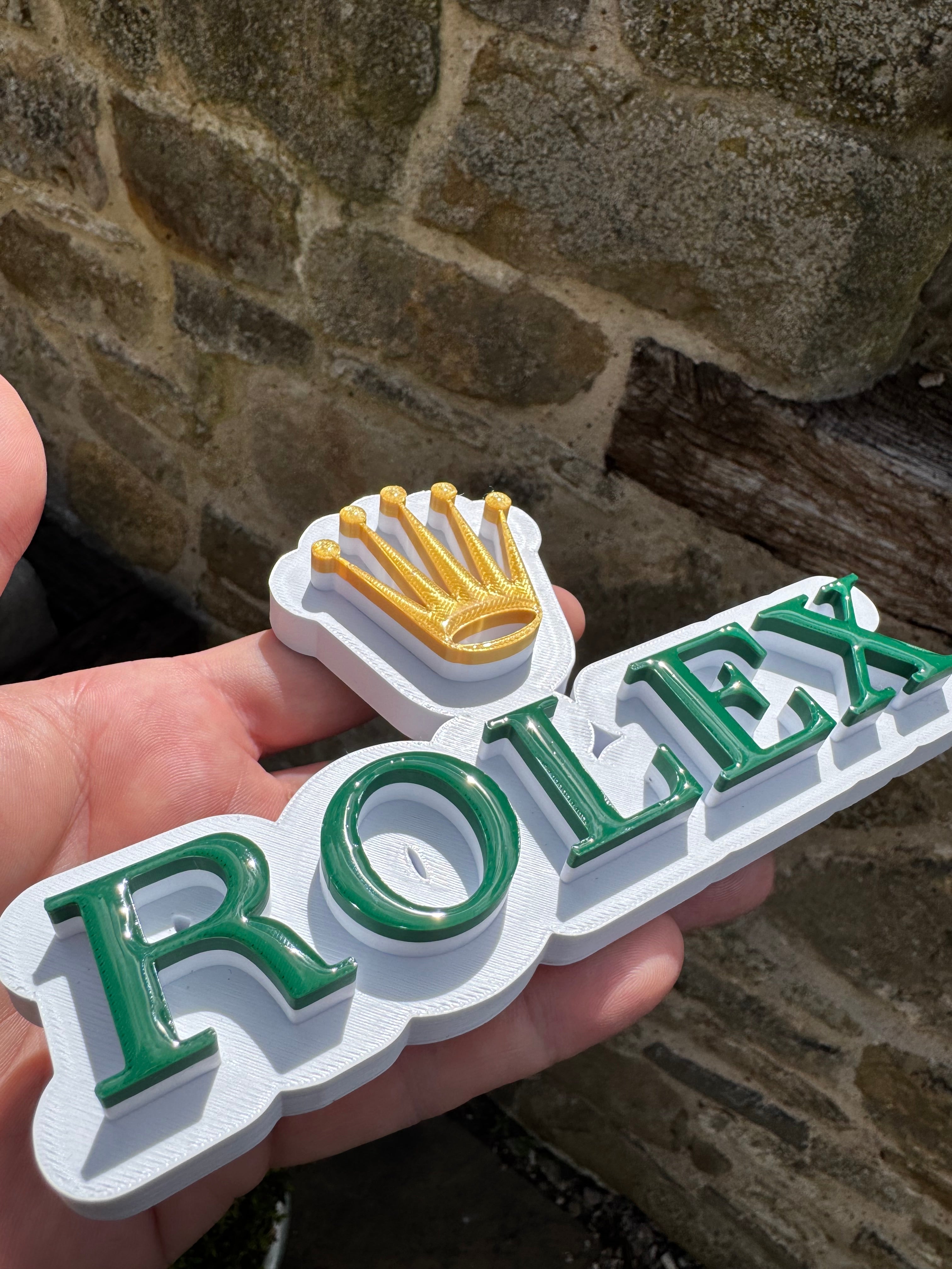Rolex Crown 3D Printed Display Plaque – Green, Gold & White Luxury Watch Sign – Rolex Inspired Wall Décor – Brettin3D