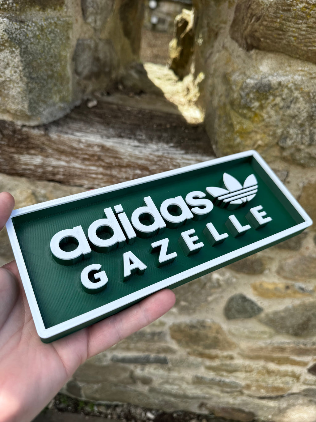 Adidas Gazelle 3D Printed Wall Plaque – Retro Trainer Sneaker Sign – Green & White Adidas Display – Brettin3D
