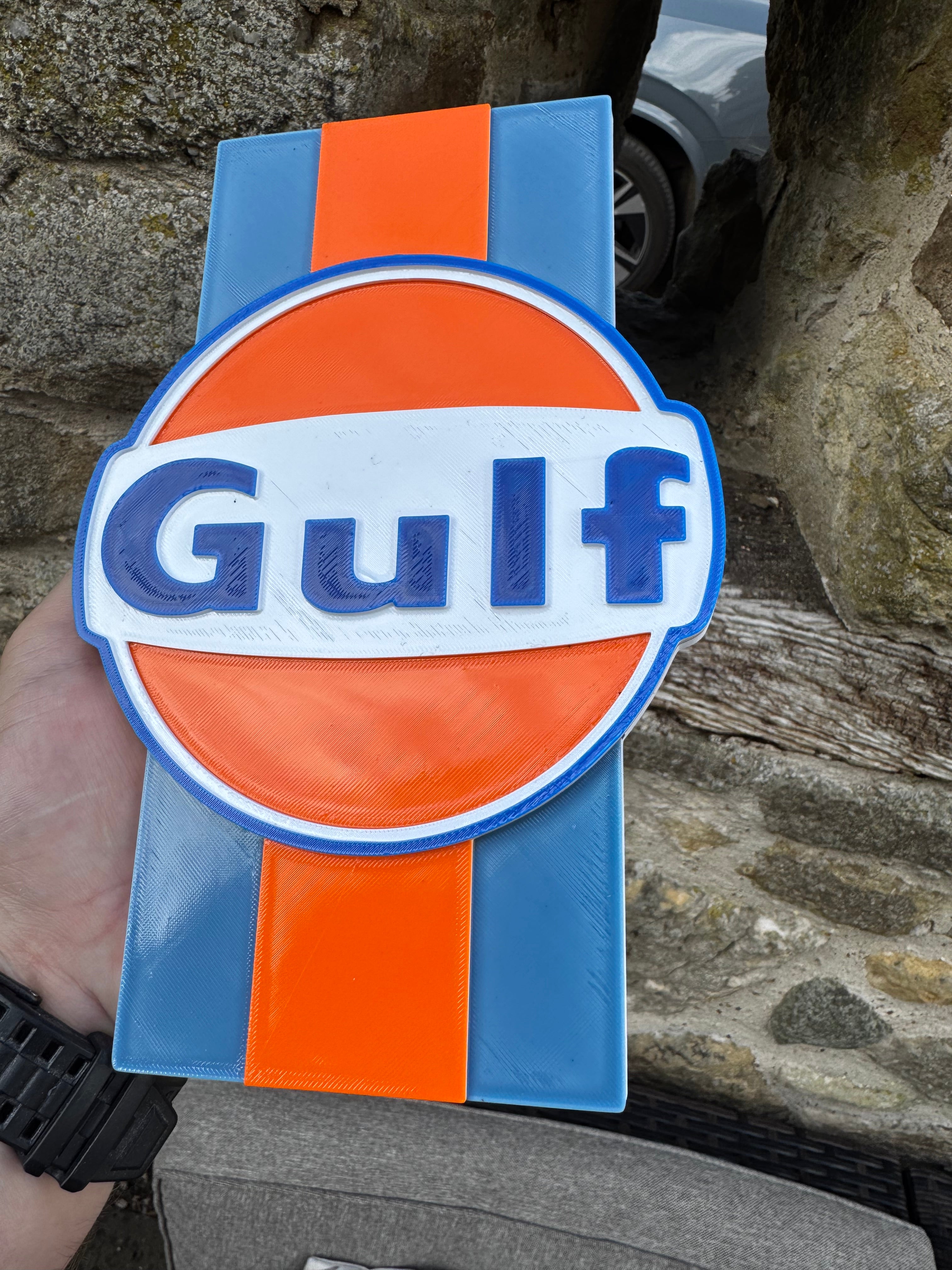Gulf Racing 3D Printed Wall Art – Premium Retro Motorsport Garage Sign