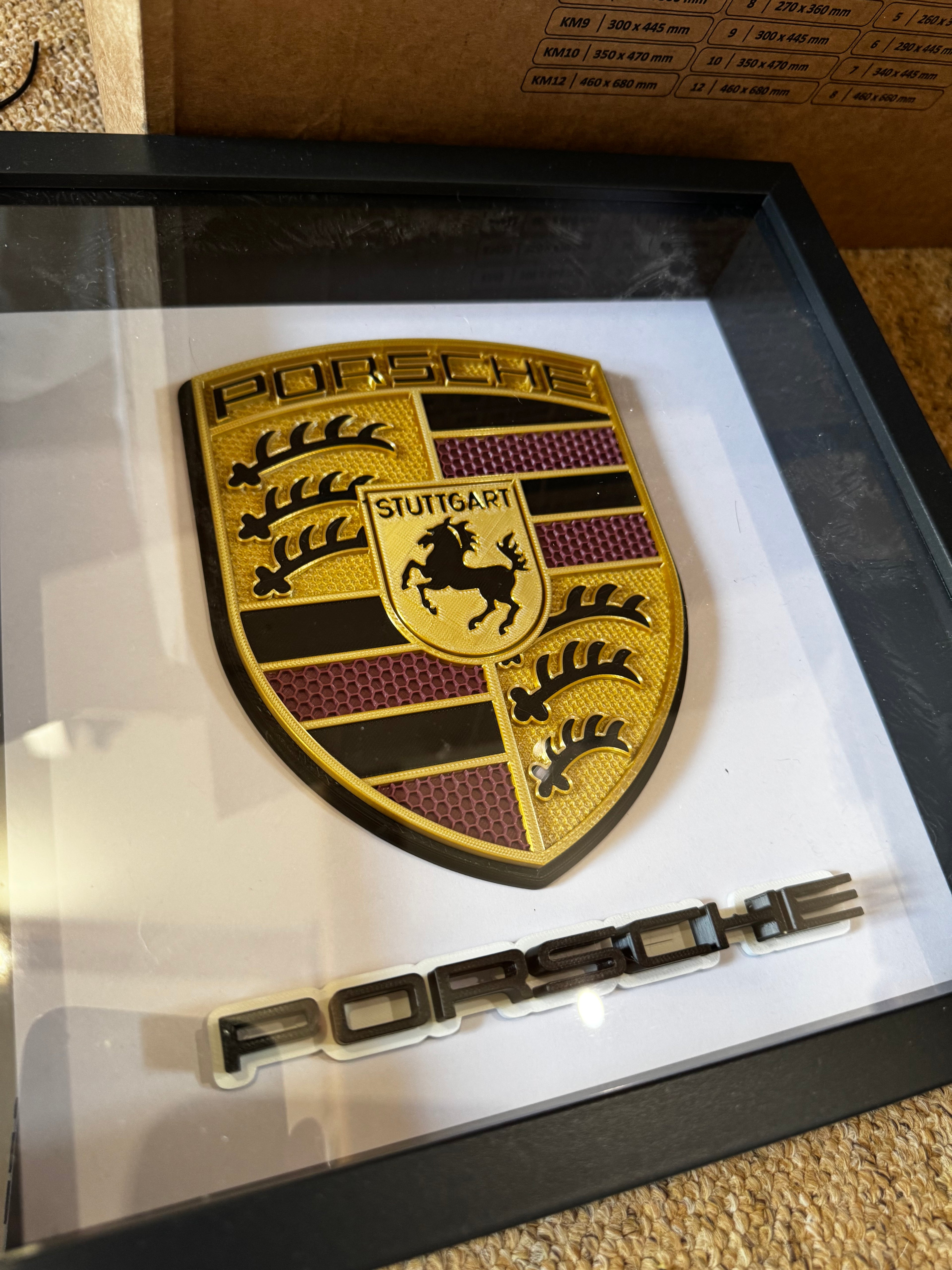 Porsche Crest 3D Framed Display 25cm x 25cm